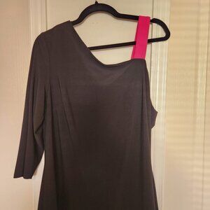 Suzy Shier Elegant Black top One off shoulder strap perfect pink Casual Fun 1XL